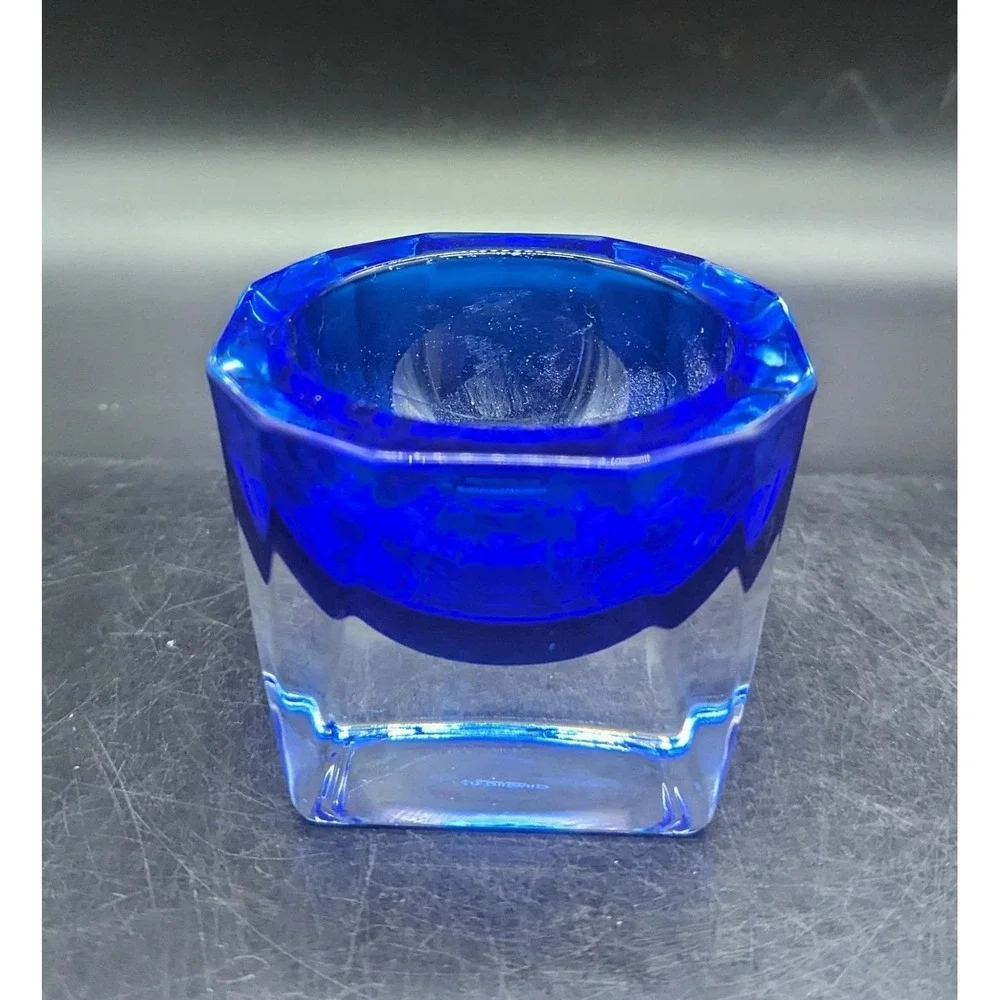 J G Durand Crystal Double Cased Cobalt to Clear Votive Tealight Holder Signed